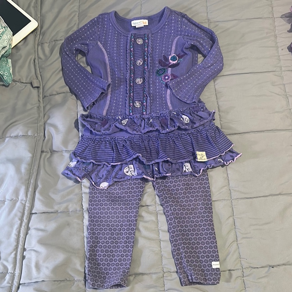 Purple Ruffled Dress and Leggings Set